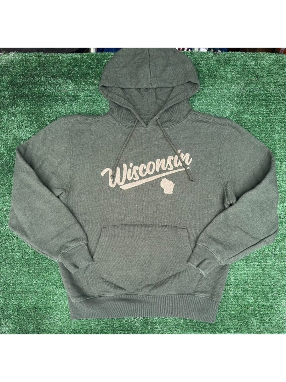 Vintage Y2K Wisconsin Hoodie Sweatshirt Dark Green M Fleece Gorpcore Hiking